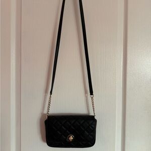 Elegant Kate Spade Black Medium Flap Quilted Shoulder Bag
